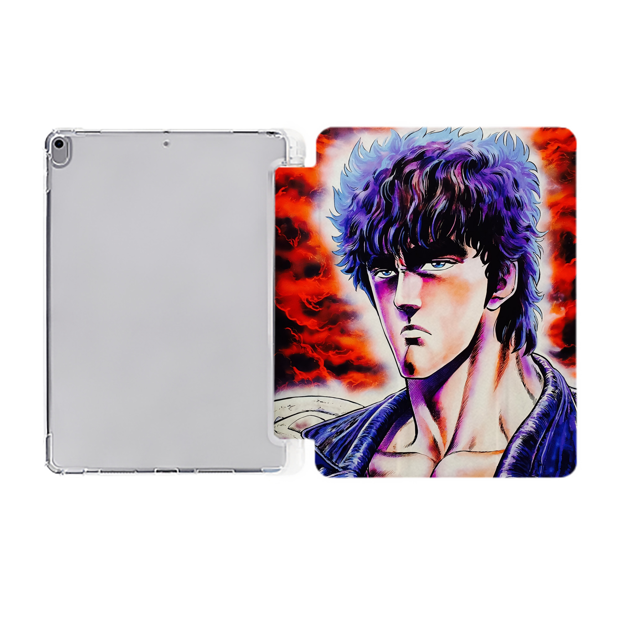 （画像用） 北斗の拳 Fist of the North Star IPad ケース ペン収納付き 三つ折りスタンド PUレザー×シリコン 対応機種9.5/10.5/10.9インチ